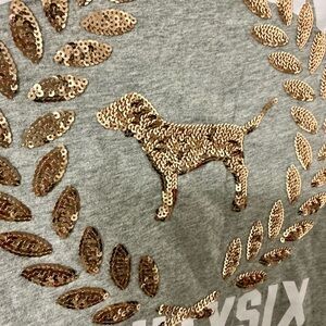 Victoria’s Secret Sequin Dog Design Gray Shirt